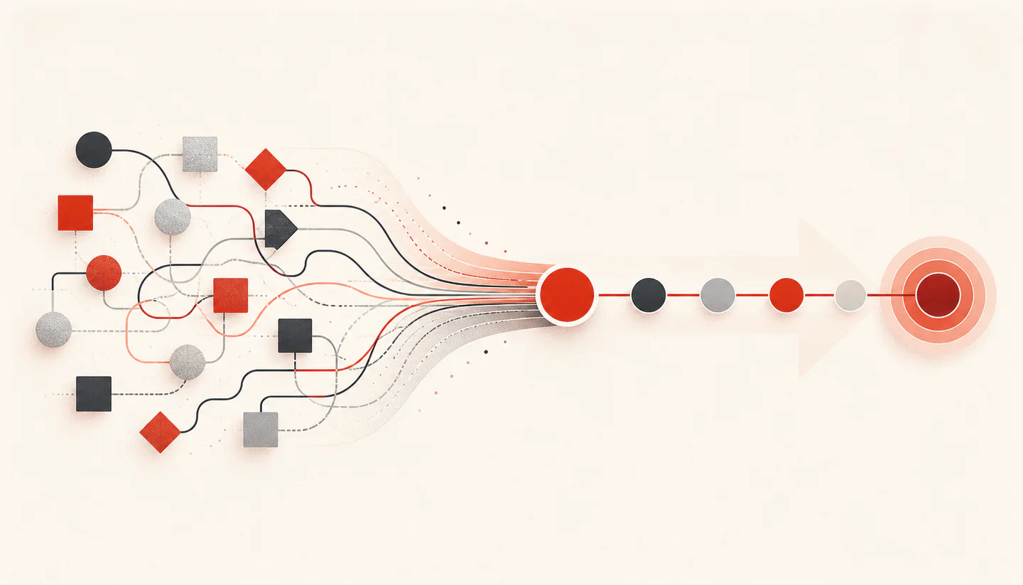 A fragmented network of work converging into one accountable delivery path